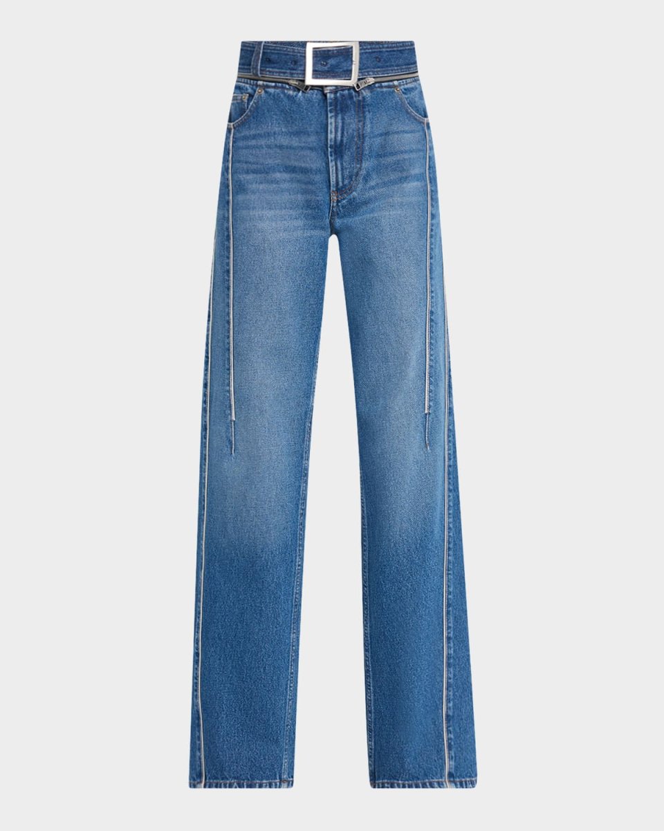 Zip-Belt Straight-Leg Jeans